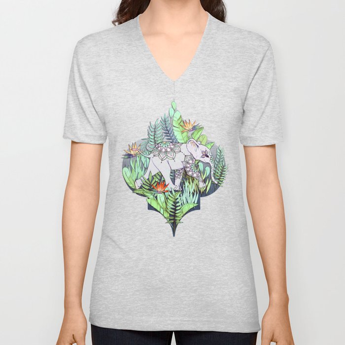 Little Elephant on a Jungle Adventure - faded vintage version V Neck T Shirt