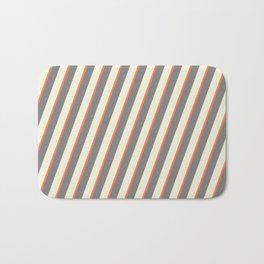 [ Thumbnail: Beige, Coral & Grey Colored Lined Pattern Bath Mat ]