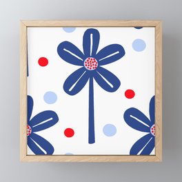 Windmill Flowers Red White And Blue Big USA Flag Colors Independence Day July 4th Picnic Party Celebration Retro Modern Scandi Half-Drop Daisy Garden And Polka Dot 70’s Floral Pattern Framed Mini Art Print