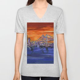 Ben Franklin Bridge Sunset V Neck T Shirt