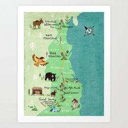 Appalachian Trail Hiking Map Art Print