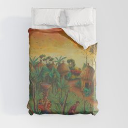 Village painting from Africa of Villagers Duvet Cover