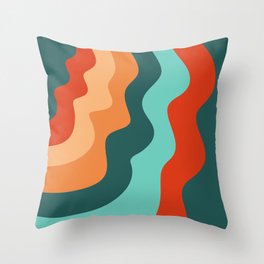 Modern Retro Abstract Color Block Waves // Teal, Turquoise, Red, Orange, Peach Throw Pillow
