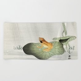 Ohara Koson, Frog On Lotus Leaf - Vintage Japanese Woodblock Print Art Beach Towel