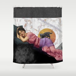 Marble Cat Woman Gold Shower Curtain