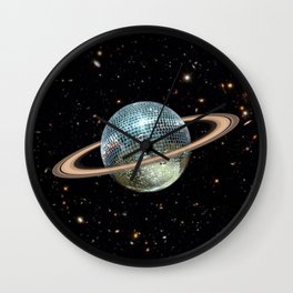 Saturn Disco II Wall Clock | Space, Ball, Surreal, Curated, Planet, Extra, Party, Disco, Saturn, Galaxy 