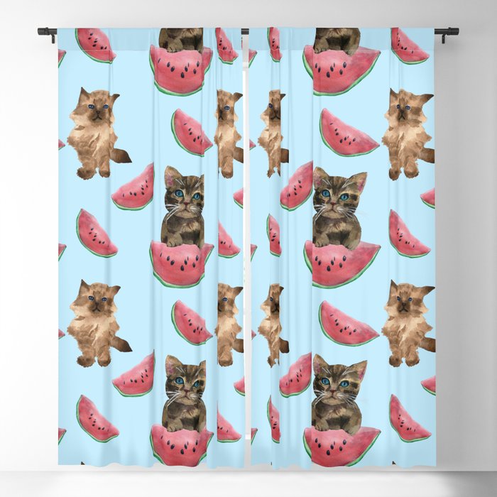 Kittens and sweet watermelon Blackout Curtain