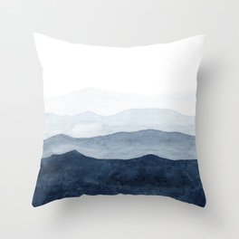 Indigo Abstract Watercolor Mountains Throw Pillow