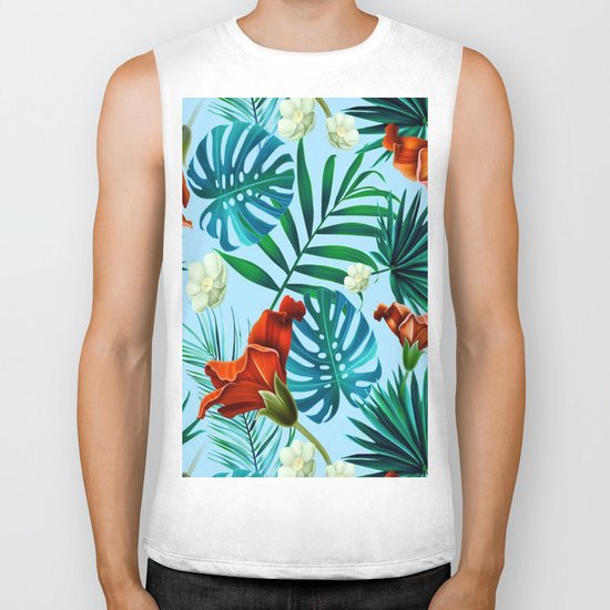 Sky blue tropical floral Biker Tank