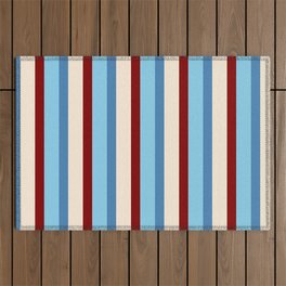 [ Thumbnail: Sky Blue, Blue, Beige & Maroon Colored Stripes Pattern Outdoor Rug ]