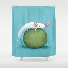 Axolotl on a Mossball Shower Curtain