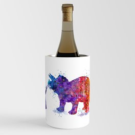 Girl and Dinosaur Triceratops Watercolor Kids Art Silhouette Wine Chiller