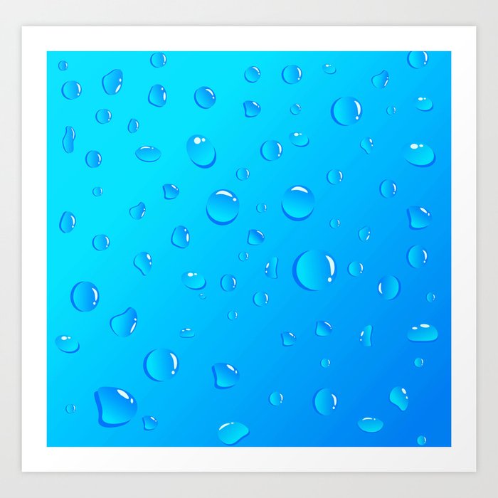 Water Droplets on Blue Background. Art Print