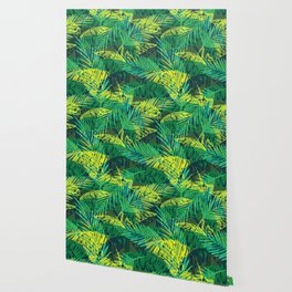 EXOTIC TROPICAL GREEN PALM CLUSTER PATTERN Wallpaper