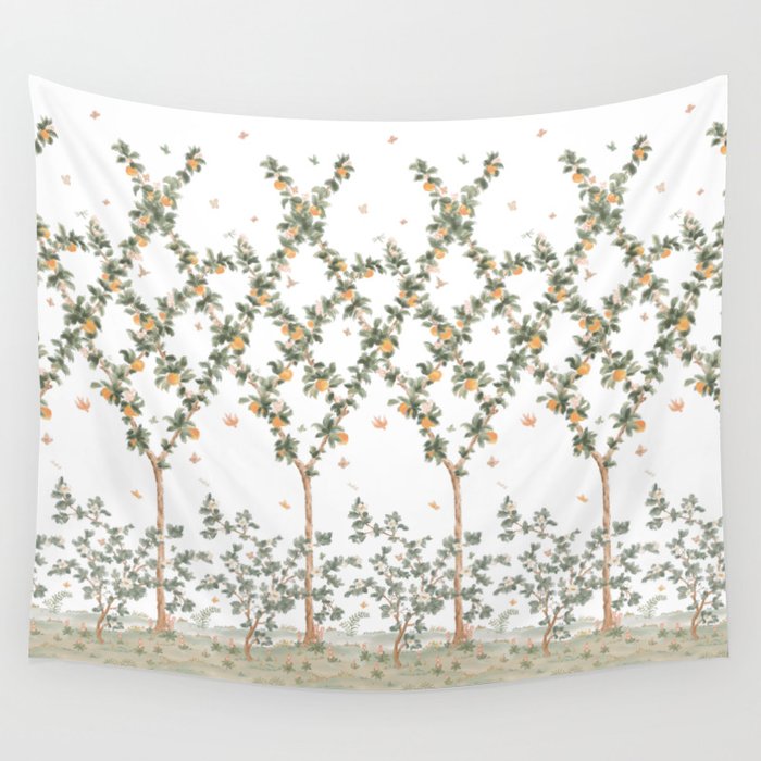 Peach Tree Espalier, chinoiserie, natural, grandmillennial,  by HMCraig Wall Tapestry