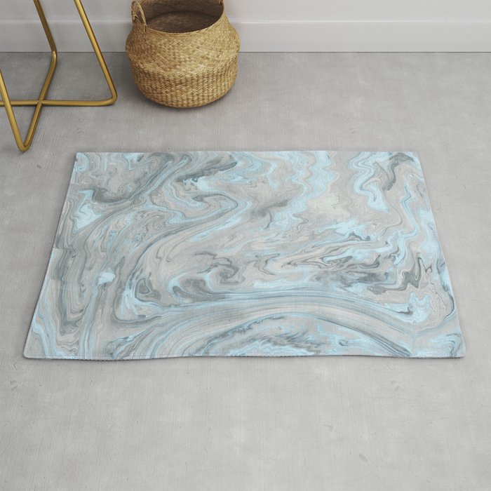 Ice Blue and Gray Marble Rug by Lisa Argyropoulos Society6