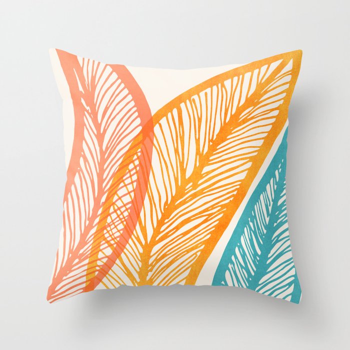 Colorful Tropical Flora - Retro Palette Throw Pillow