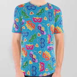 Purim Party on Blue All Over Graphic Tee