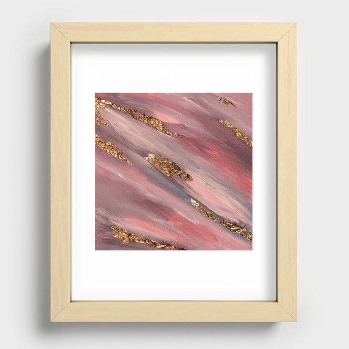 Pink Paint Brushstrokes Gold Foil Recessed Framed Print