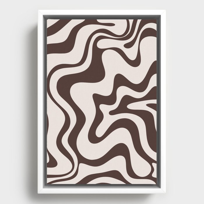 Retro Liquid Swirl Abstract Pattern in Brown Framed Canvas