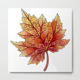 Red Leaf Mandala Metal Print