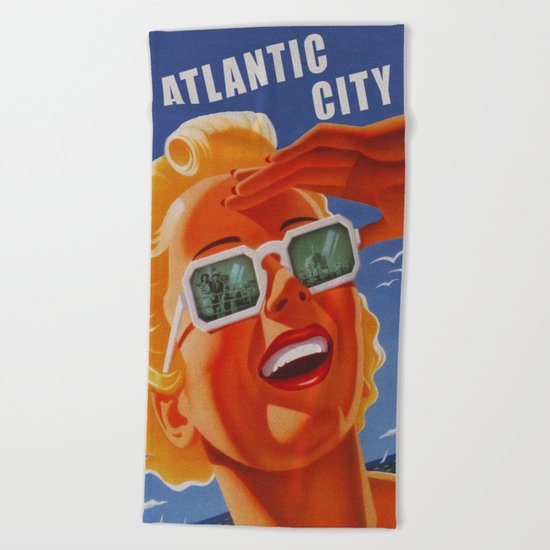 Vintage Atlantic City NJ Travel Beach Towel