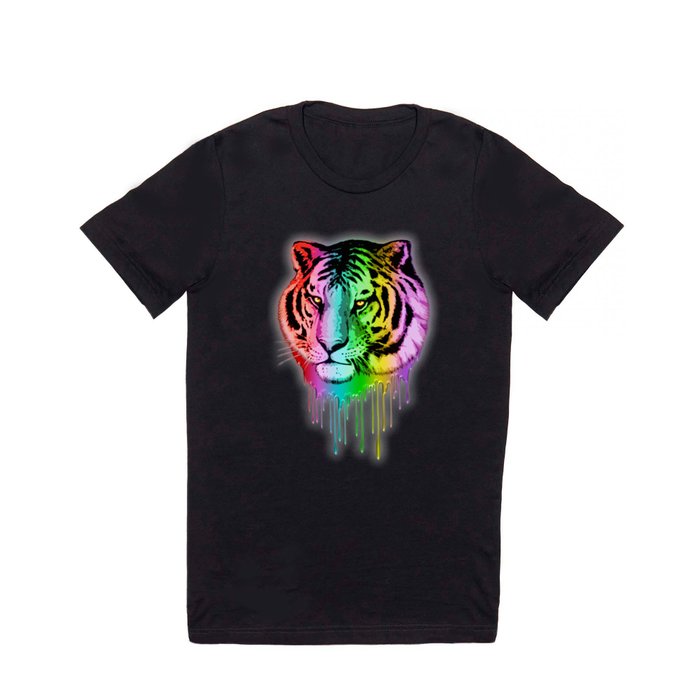 Tiger Neon Dripping Rainbow Colors T Shirt by BluedarkArt | Society6