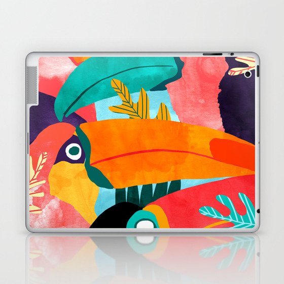 Toucan Flock | Watercolor Modern Bohemian Wildlife Jungle Birds Colorful Painting Laptop & iPad Skin