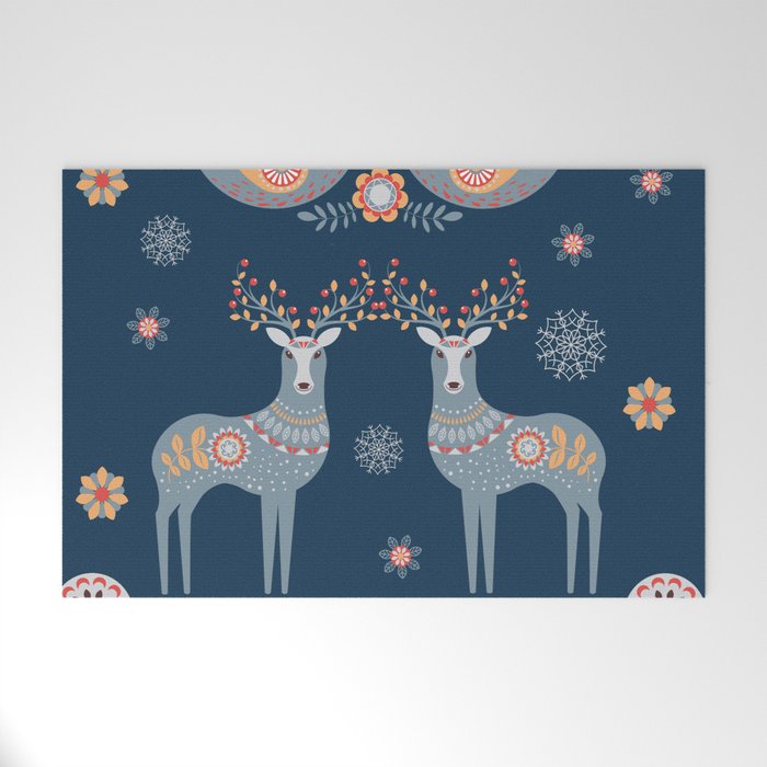 Nordic Winter Blue Welcome Mat