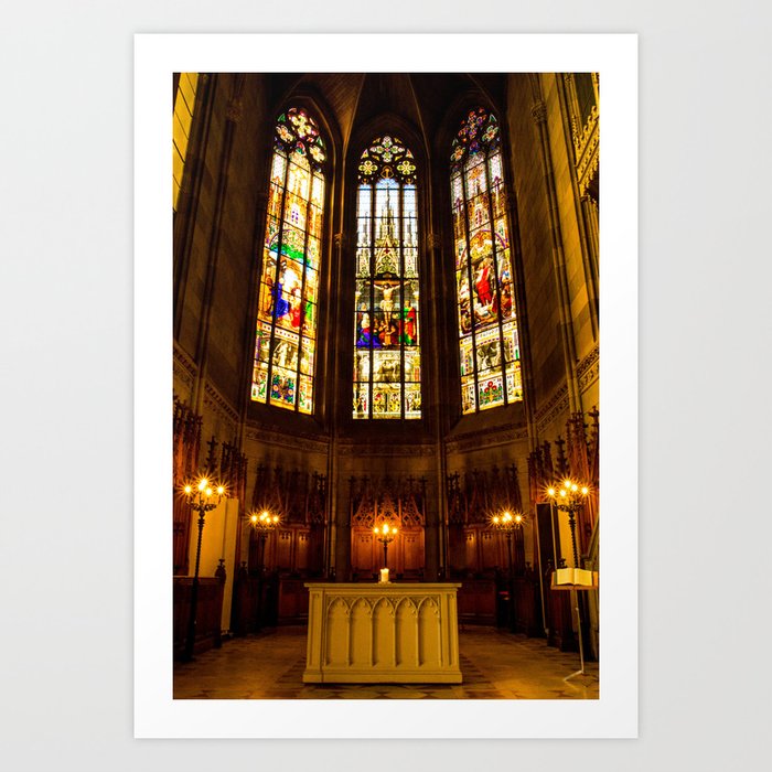 Stained glass windows in church Art Print