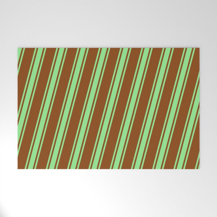 Brown & Light Green Colored Striped/Lined Pattern Welcome Mat