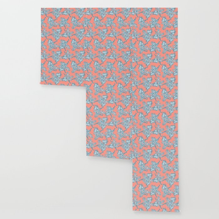 Dreaming Of Hawaii Pale Teal Blue On Coral Pink Wallpaper By