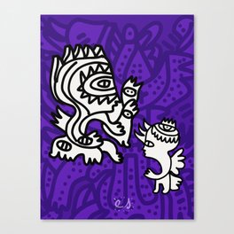 Mystic Talking between two Spirits Graffiti Black and White & Purple Canvas Print
