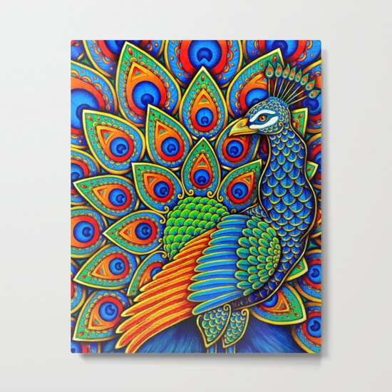 Colorful Paisley Peacock Rainbow Bird Metal Print