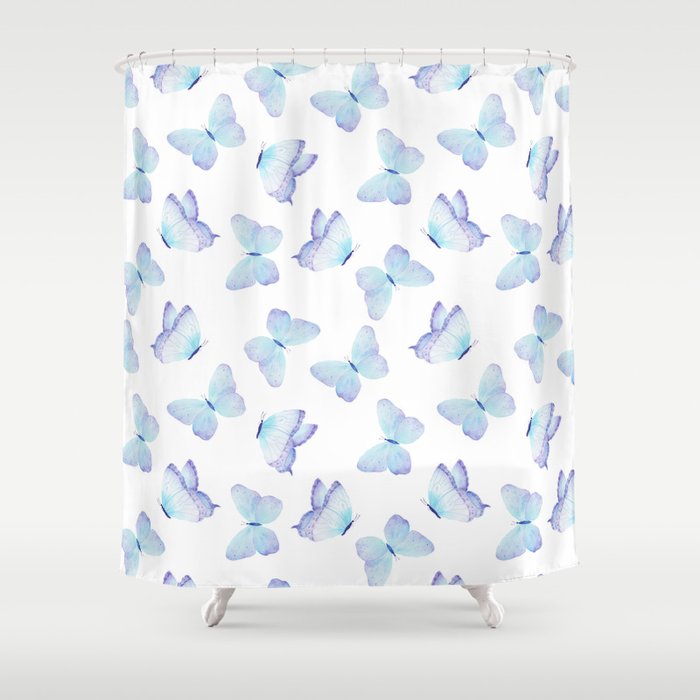 Lilac aqua blue watercolor hand painted butterfly Shower Curtain