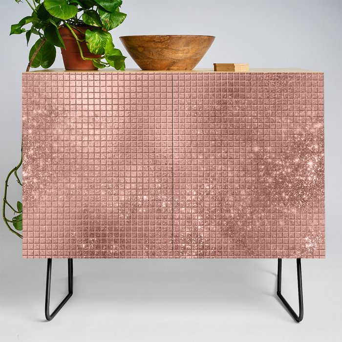Beautiful Modern Rose Gold Square Pattern Credenza by Rose Gold