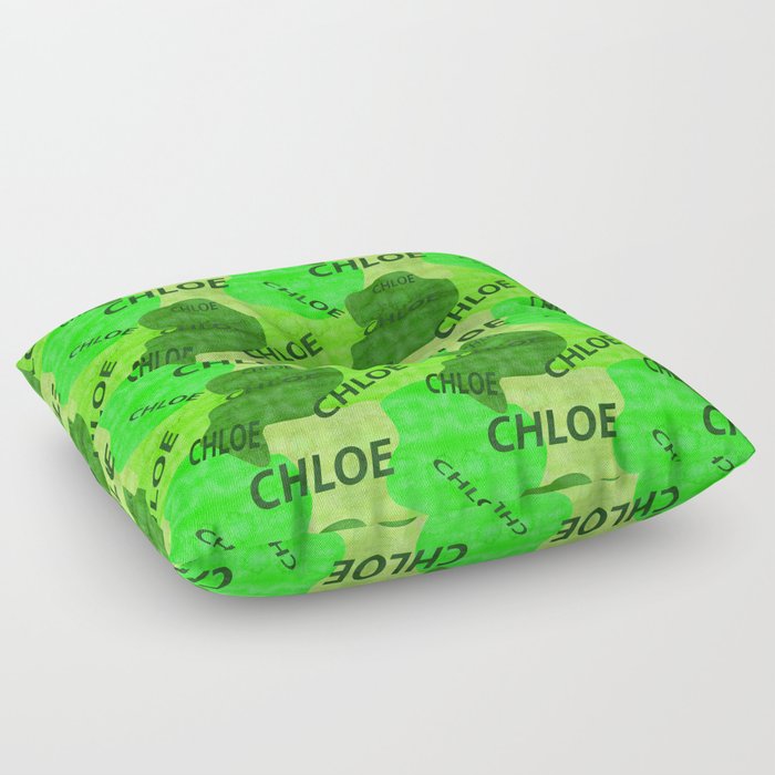 pattern with the name Chloe in green colors and watercolor texture Floor Pillow