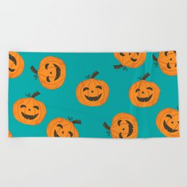 Spooky Pumpkin Halloween Pattern Beach Towel