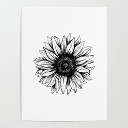 Black and white sunflower (Pen and Ink) Poster