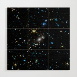 Galaxies of the Universe Teal Gold first images Wood Wall Art