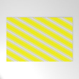 [ Thumbnail: Yellow and Lavender Colored Striped Pattern Welcome Mat ]