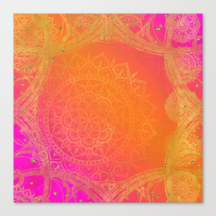 Fuchsia Pink Orange & Gold Indian Mandala Glam Canvas Print