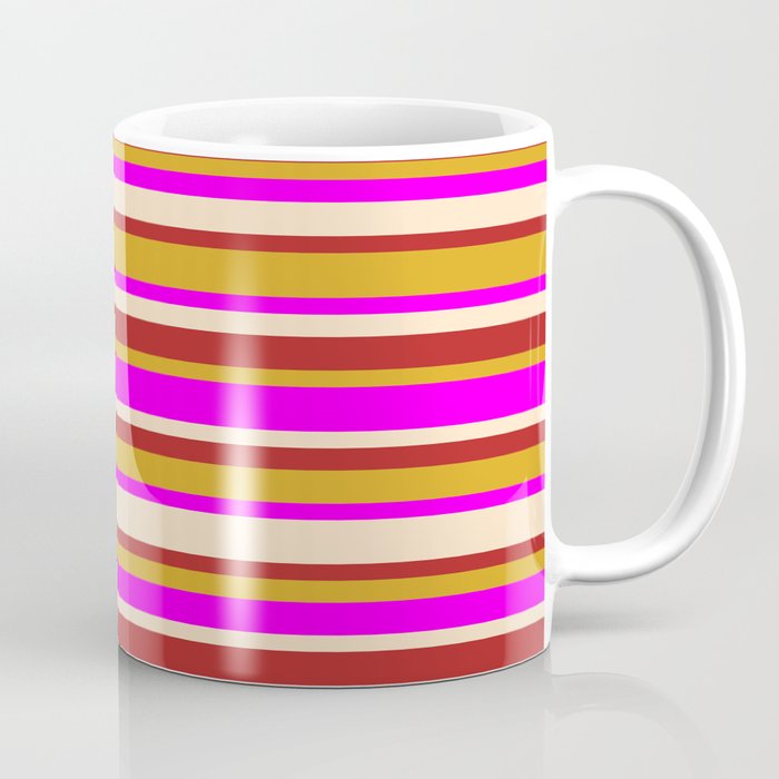Fuchsia, Bisque, Red, and Goldenrod Colored Lined Pattern Coffee Mug