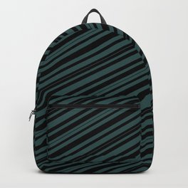 [ Thumbnail: Black and Dark Slate Gray Colored Pattern of Stripes Backpack ]