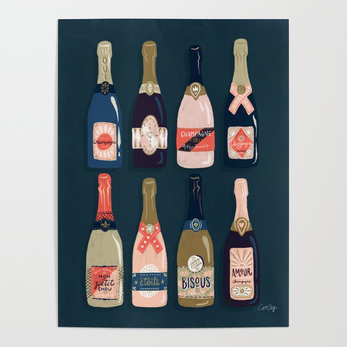 French Champagne Collection – Teal Poster by Cat Coquillette | Society6