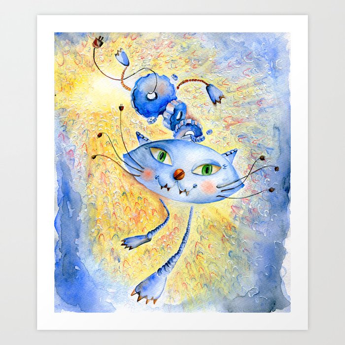 Cat Inspired By Futurism Art Print By Veselkavelinova