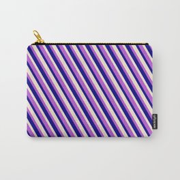 [ Thumbnail: Orchid, Blue & Beige Colored Striped Pattern Carry-All Pouch ]