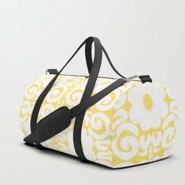 Retro Daisy Lace White on Yellow Duffle Bag