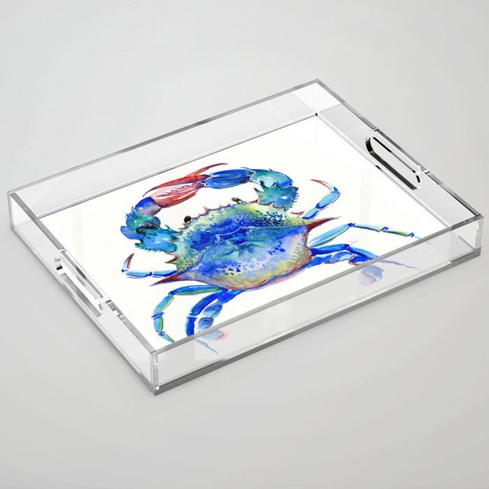 Blue Crab, crab restaurant seafood design art Acrylic Tray