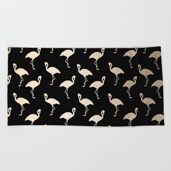 Flamingo Pattern Gold + Black Beach Towel